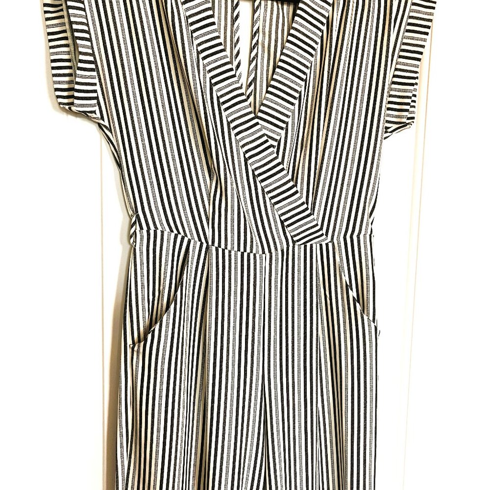 Monteau Los Angeles Striped Jumpsuit Dress – Size XL – Black & White – Polyester